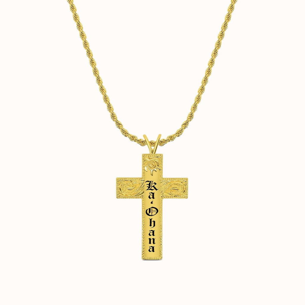 2" Honu Heirloom Cross Personalized Necklace