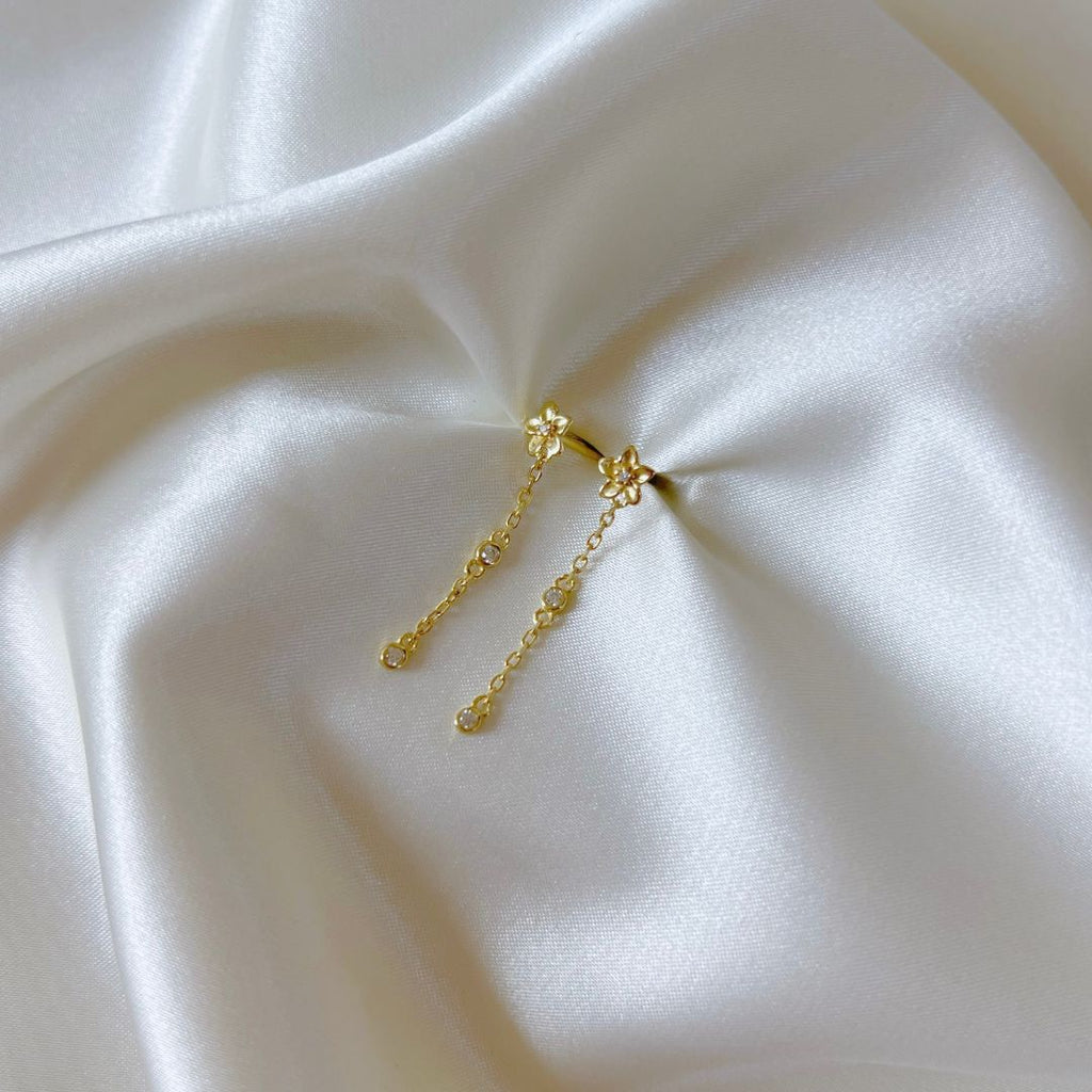 Mini Plumeria + CZ Dangle Stud Earrings