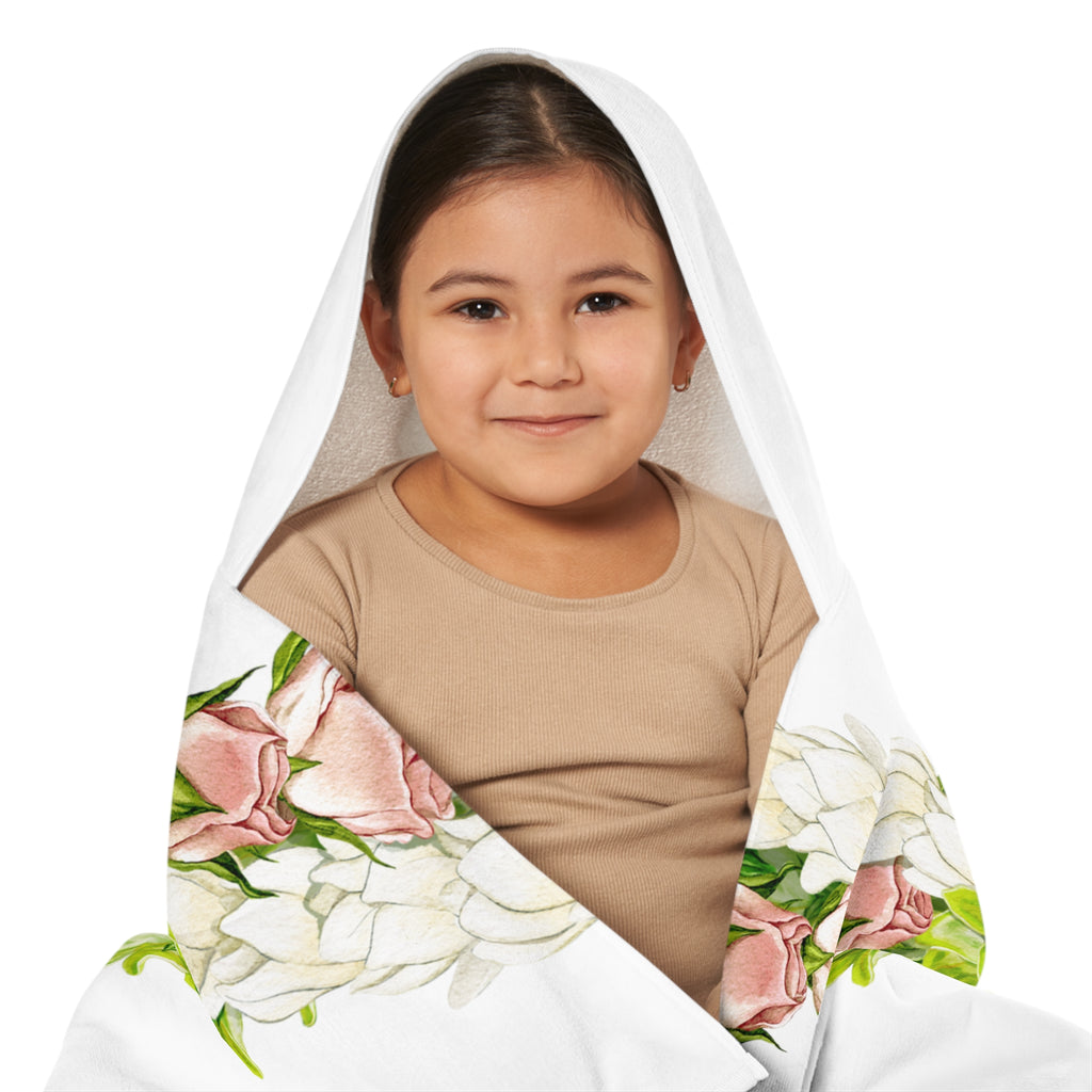 Pakalana, Rosebud, + Pikake Twist Lei Keiki Hooded Towel