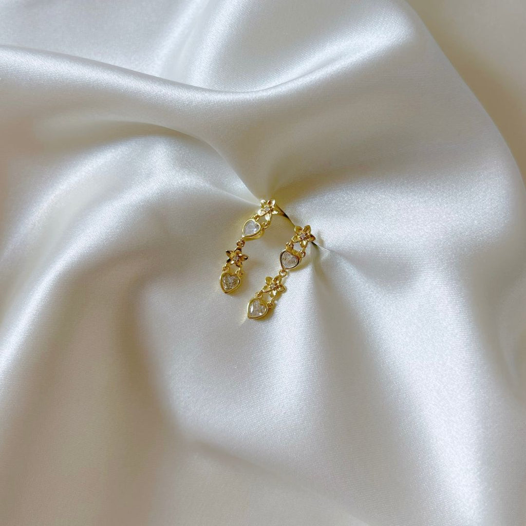 Mini Plumeria + Heart CZ Charm Dangle Stud