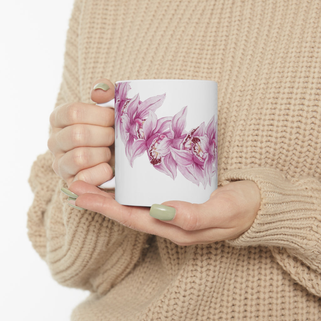 Pink Orchid Lei Ceramic Mug (11oz)