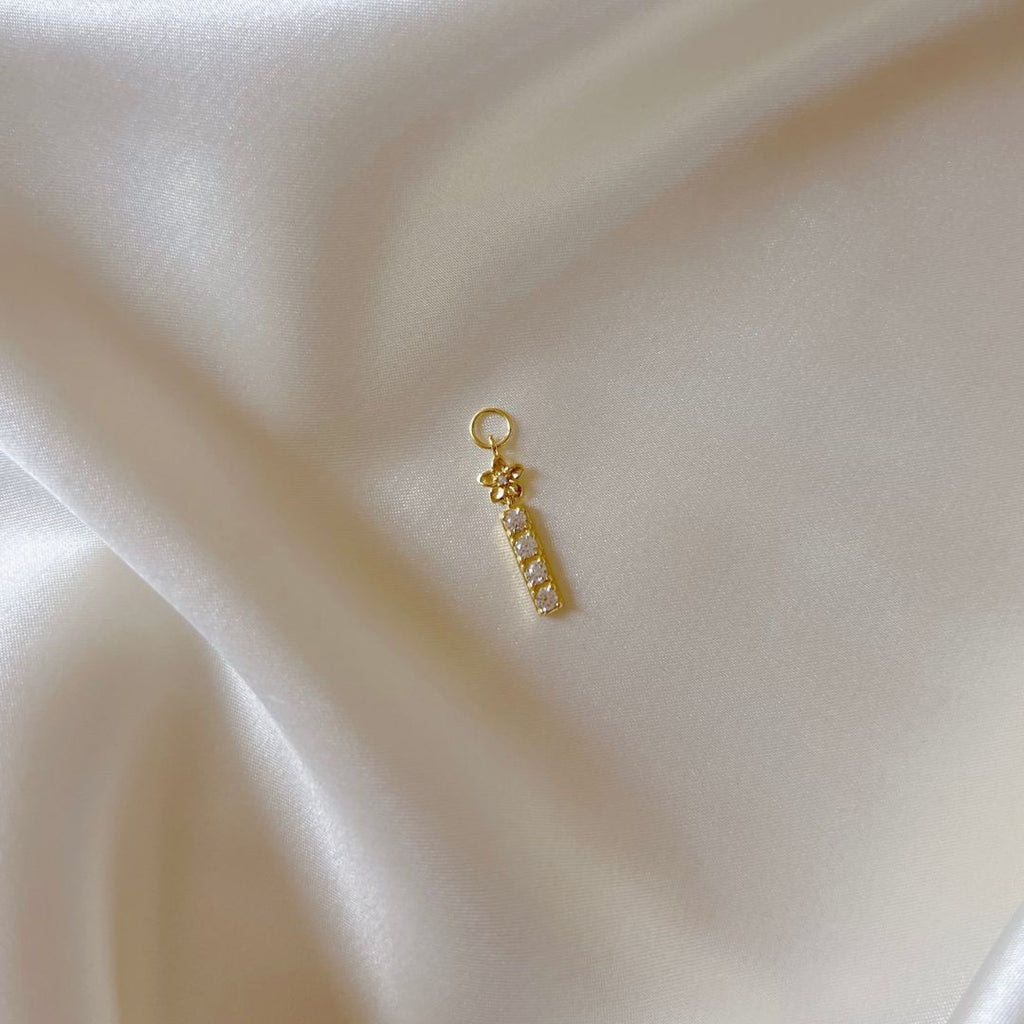 Mini Plumeria CZ Bar Hoop Charm