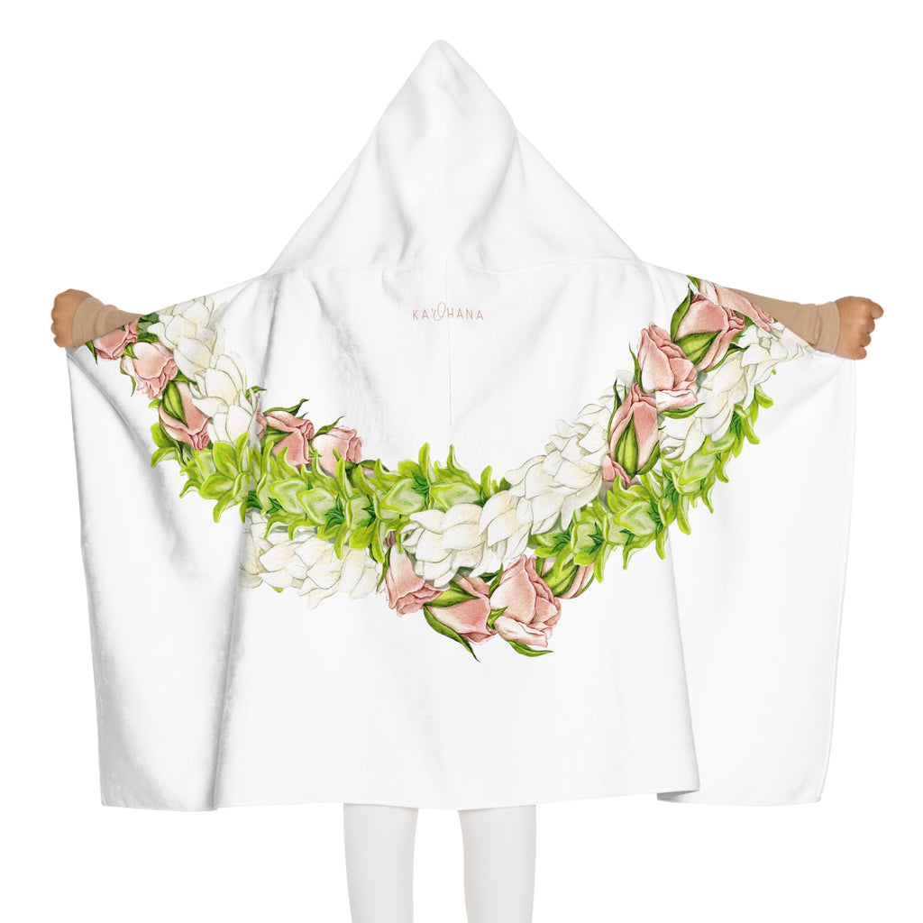 Pakalana, Rosebud, + Pikake Twist Lei Keiki Hooded Towel