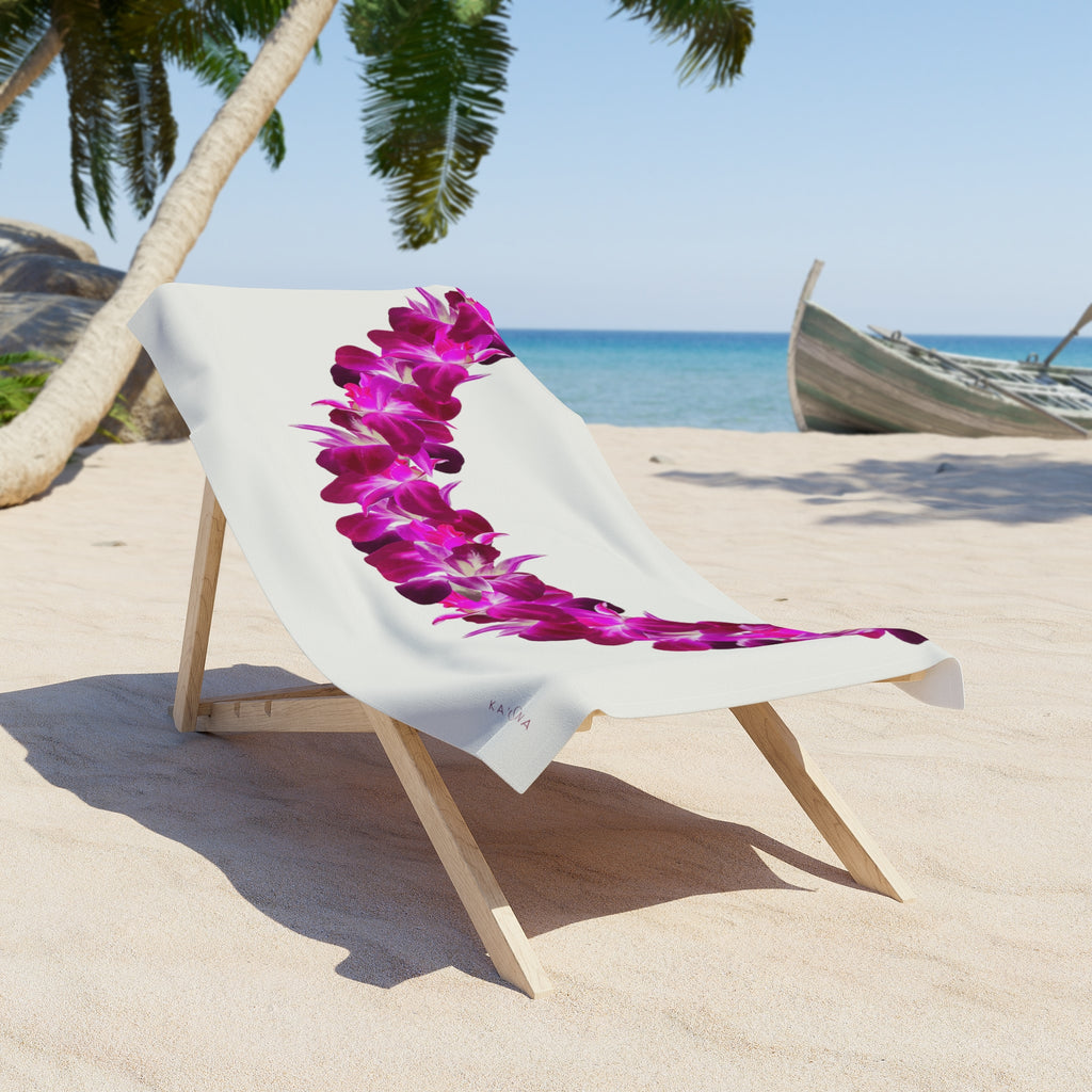Purple Orchid Lei Beach Towel