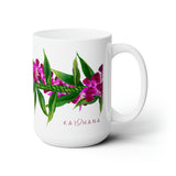 Purple Orchid + Ti Leaf Twist Lei Ceramic Mug (15oz)