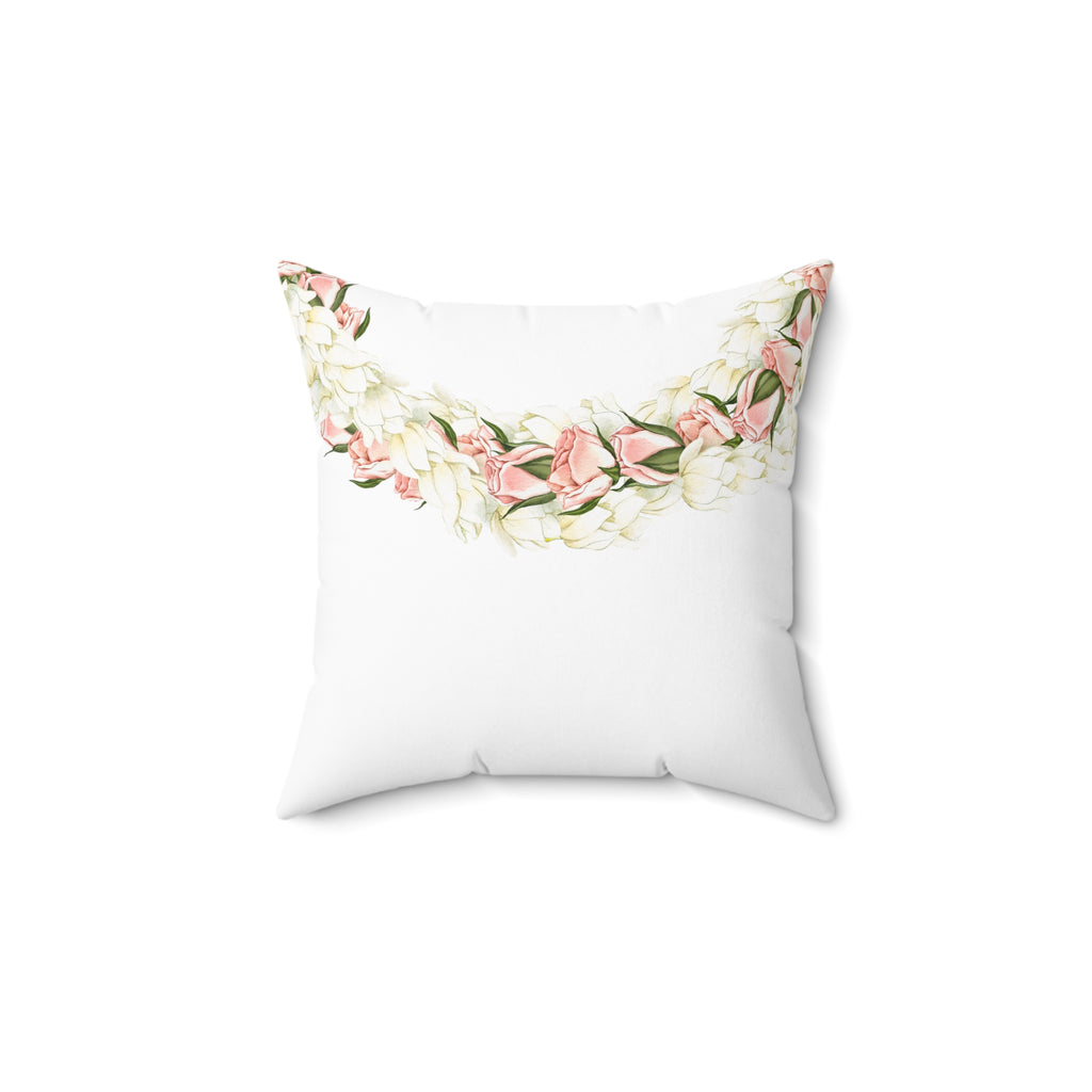 Double-Sided Rosebud + Pikake Twist Lei Square Pillow