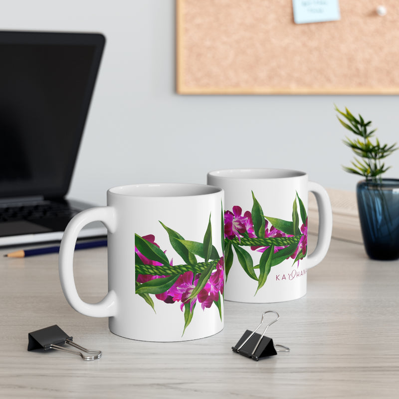 Purple Orchid + Ti-Leaf Strand Ceramic Mug (11oz)