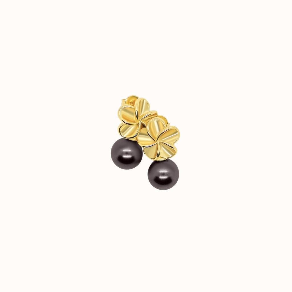 Momi Freshwater Pearl + Plumeria Studs