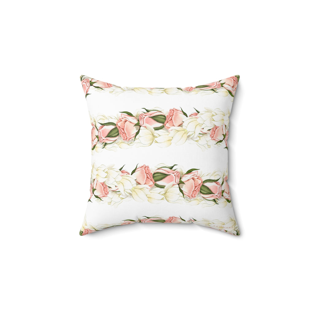 Double-Sided Rosebud + Pikake Twist Lei Square Pillow