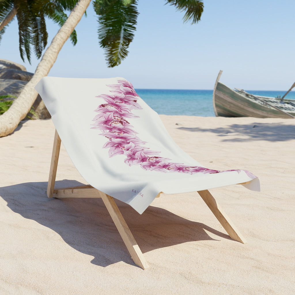 Pink Orchid Lei Beach Towel
