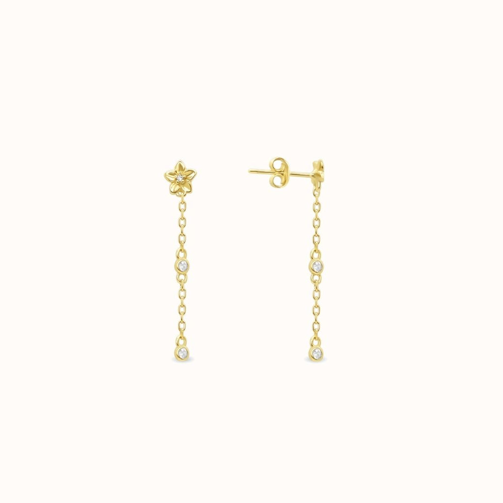 Mini Plumeria + CZ Dangle Stud Earrings