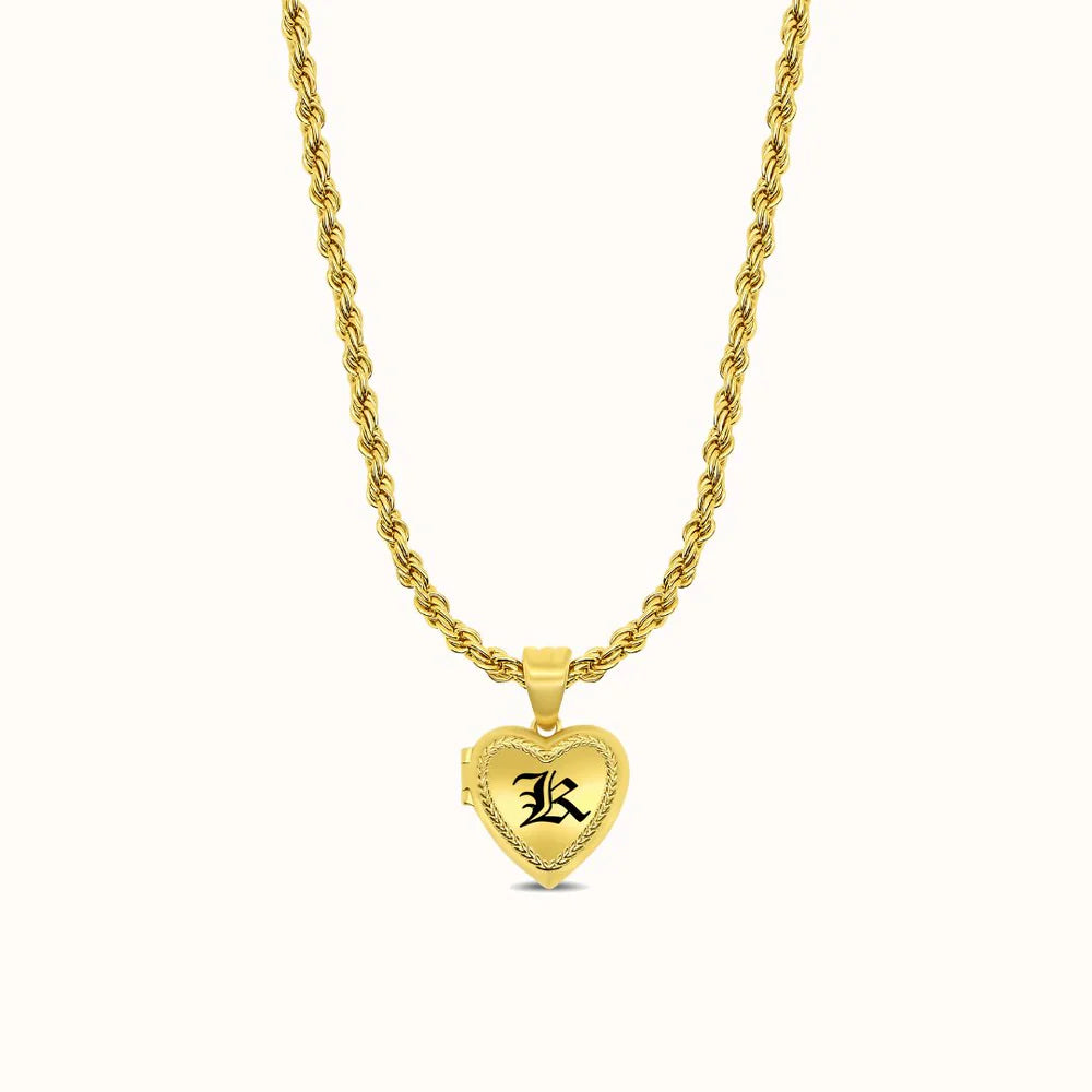Maile Border Heart-Shaped Initial Locket