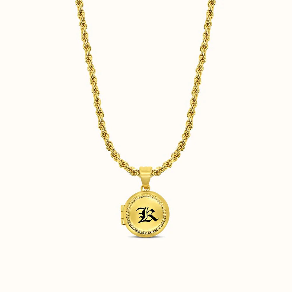 Maile Border Round Initial Locket