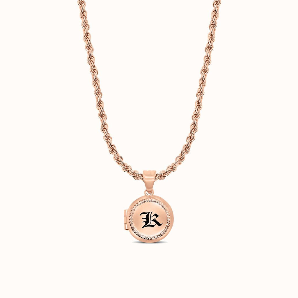Maile Border Round Initial Locket