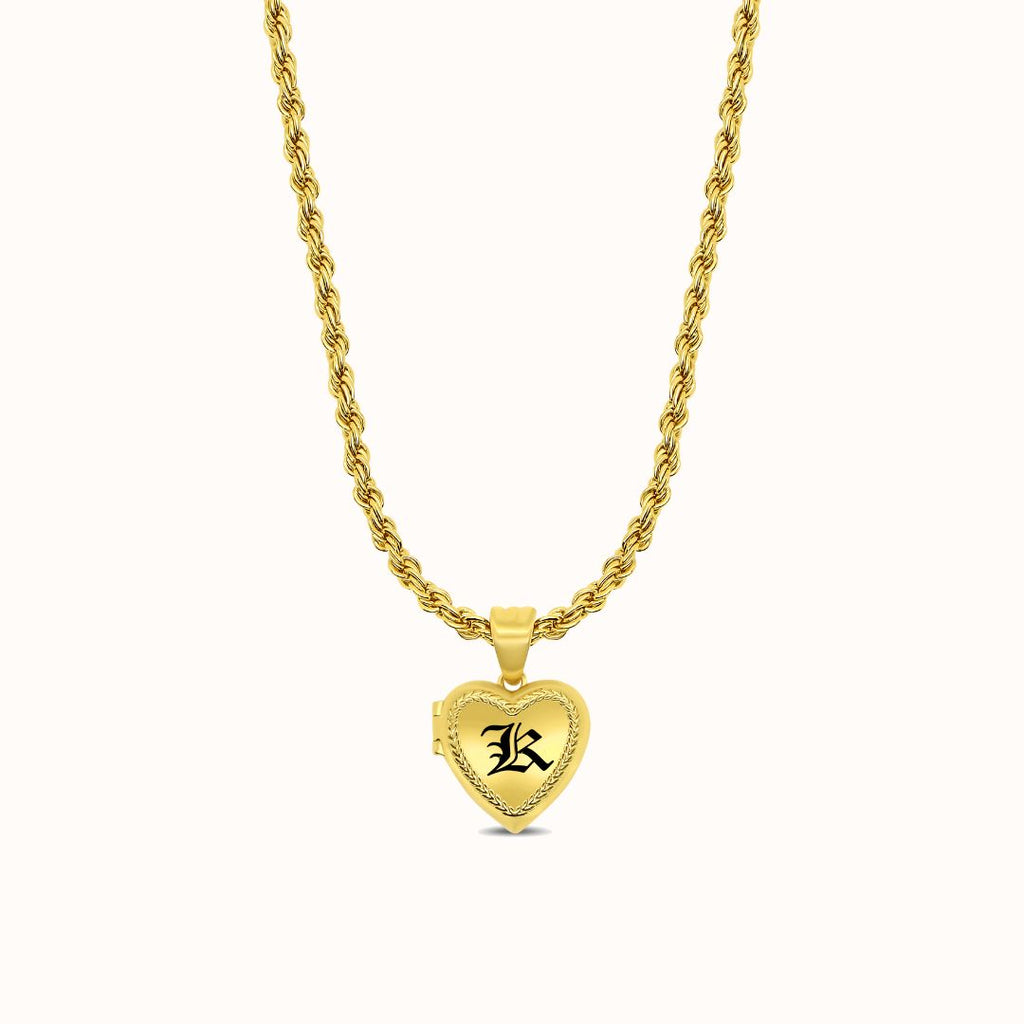 Maile Border Heart-Shaped Initial Locket