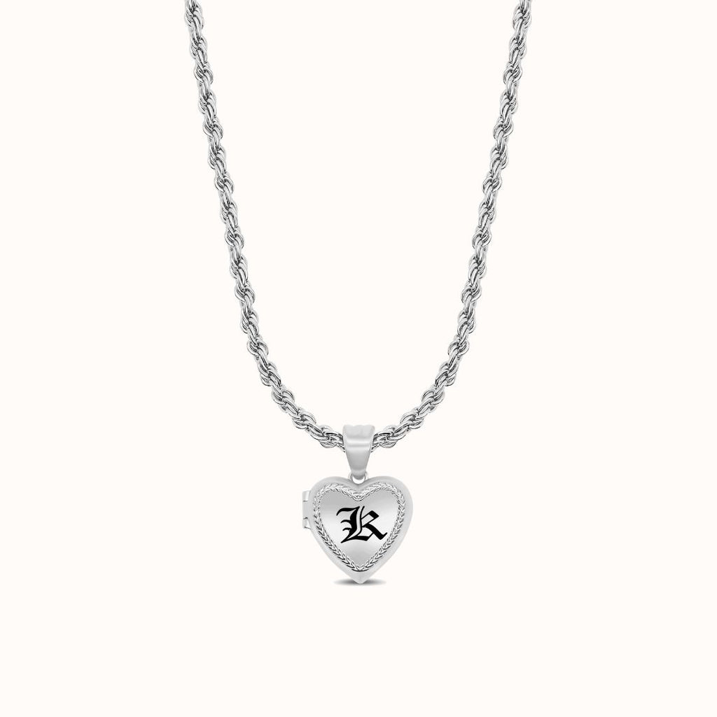 Maile Border Heart-Shaped Initial Locket