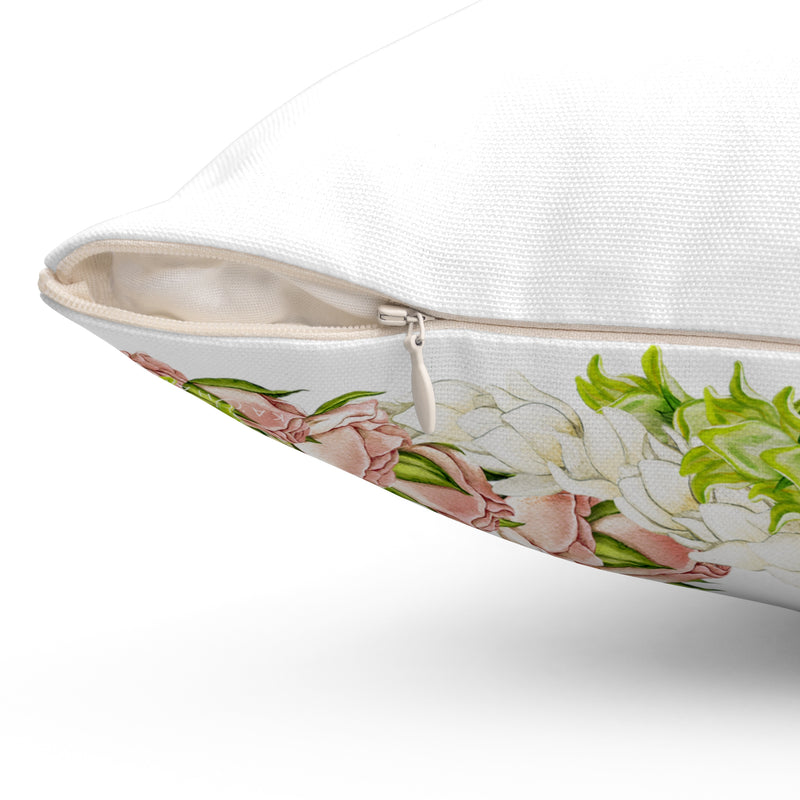 Double-Sided Pakalana, Rosebud, + Pikake Lei Square Pillow