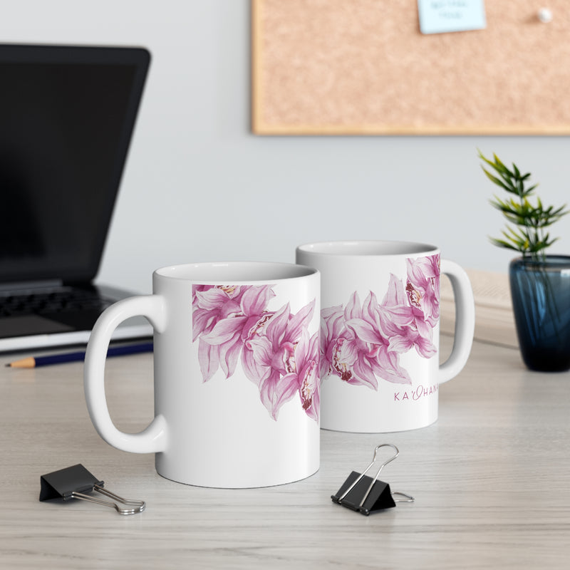 Pink Orchid Lei Ceramic Mug (11oz)