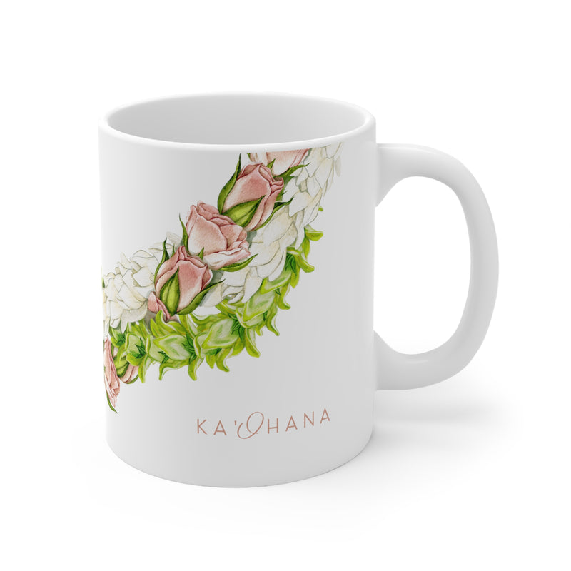 Pakalana, Rosebud, + Pikake Twist Lei Ceramic Mug (11oz)