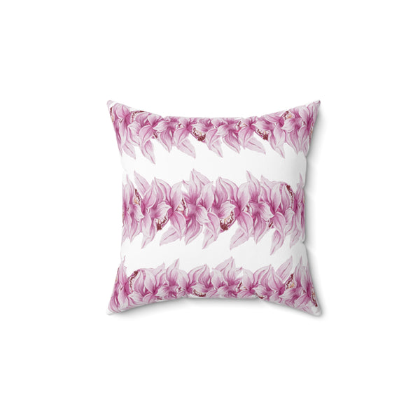 Double-Sided Pink Orchid Lei Square Pillow