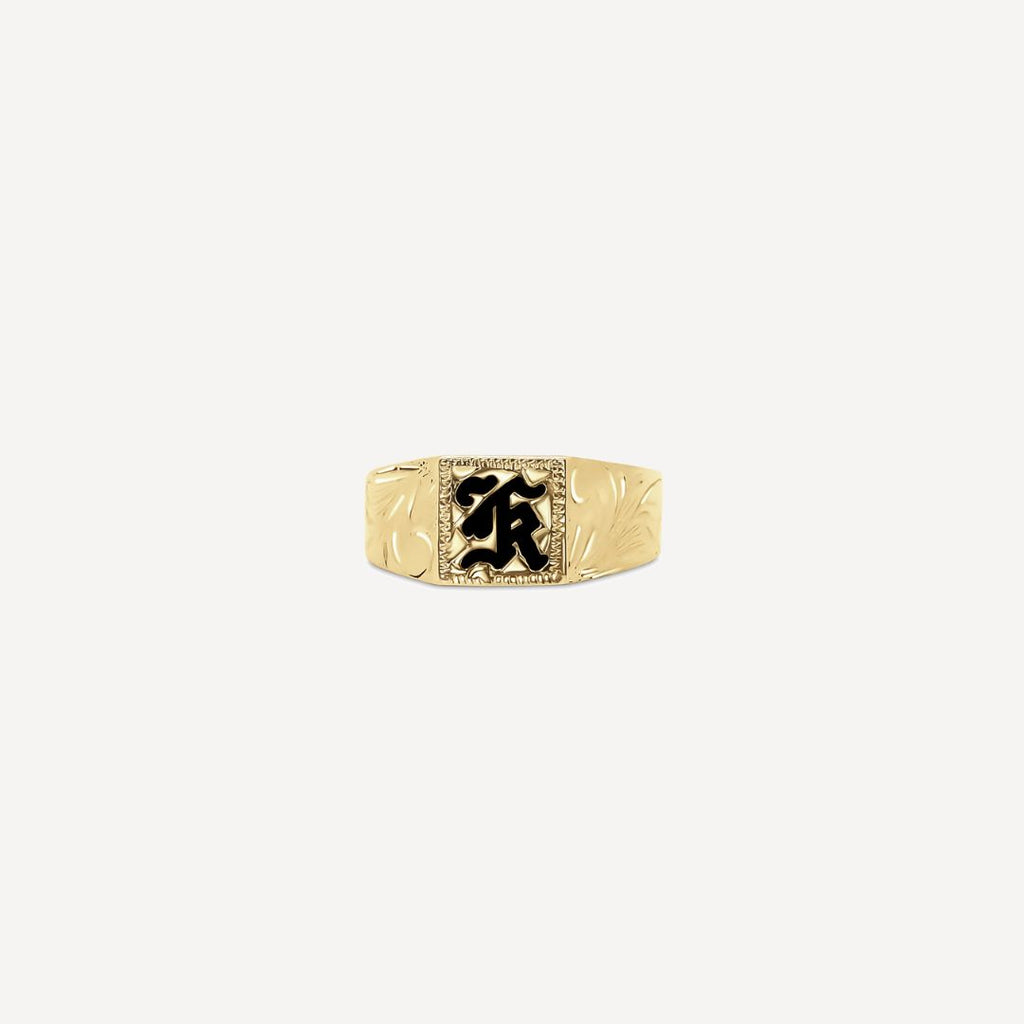 8mm Heirloom Signet Initial Ring (14k Solid Gold) [Sizes