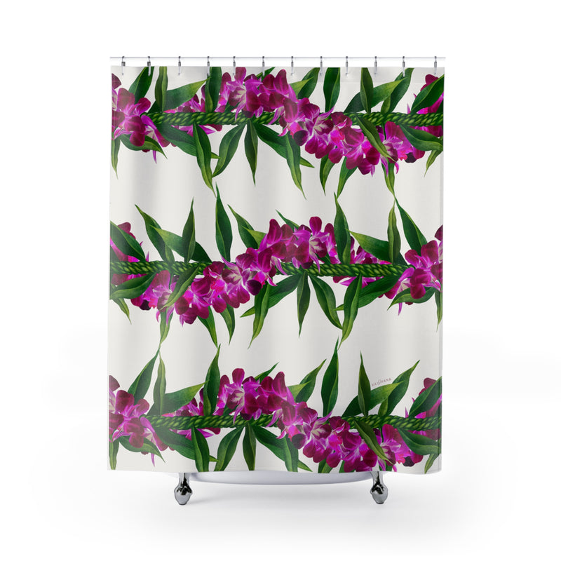 Ti-Leaf + Purple Orchid Strand Shower Curtains