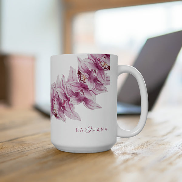 Pink Orchid Lei Ceramic Mug (15oz)