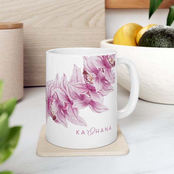 Pink Orchid Lei Ceramic Mug (11oz)