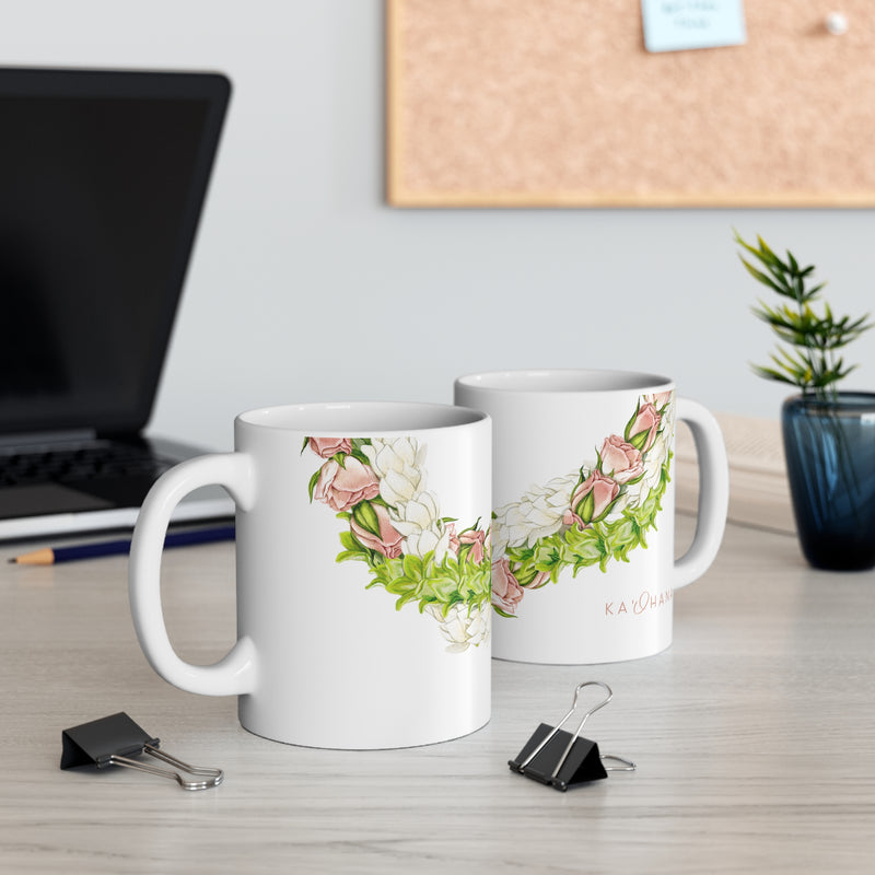 Pakalana, Rosebud, + Pikake Twist Lei Ceramic Mug (11oz)