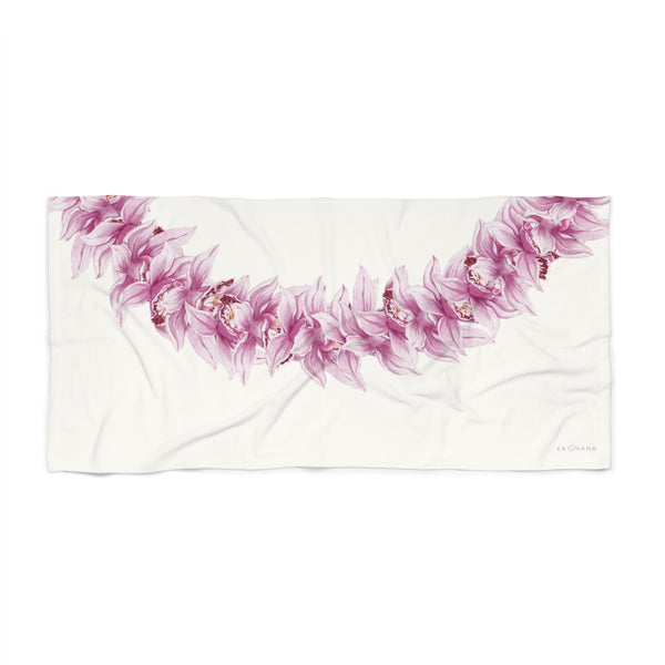 Pink Orchid Lei Beach Towel