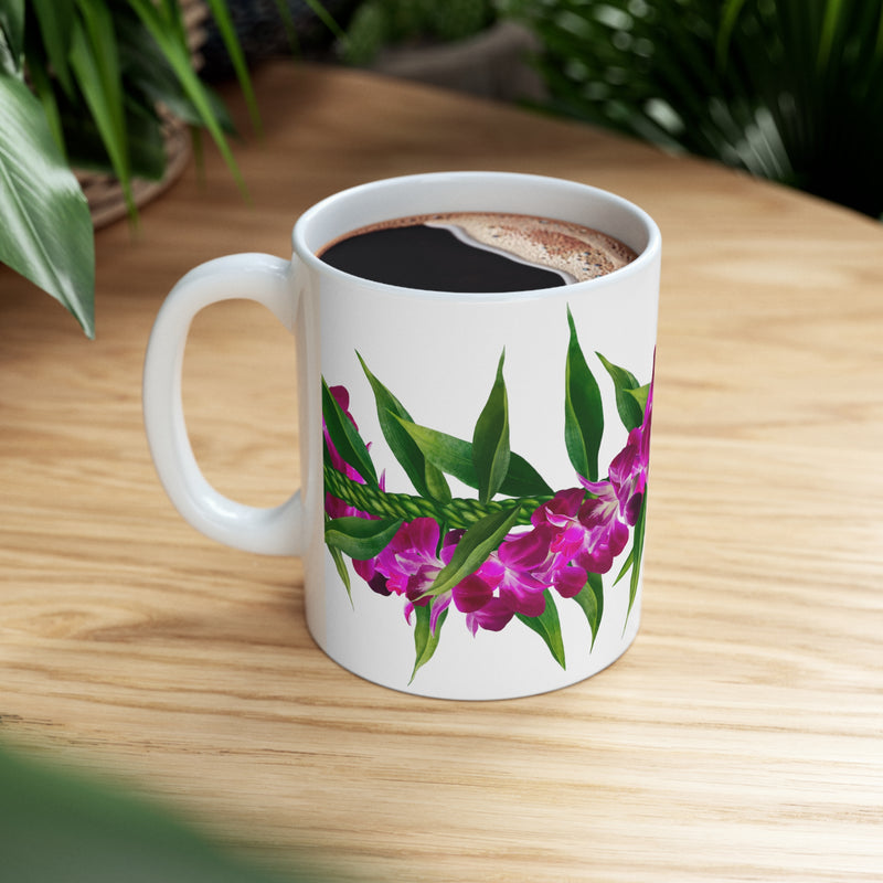 Purple Orchid + Ti-Leaf Strand Ceramic Mug (11oz)