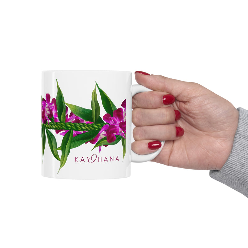 Purple Orchid + Ti-Leaf Strand Ceramic Mug (11oz)