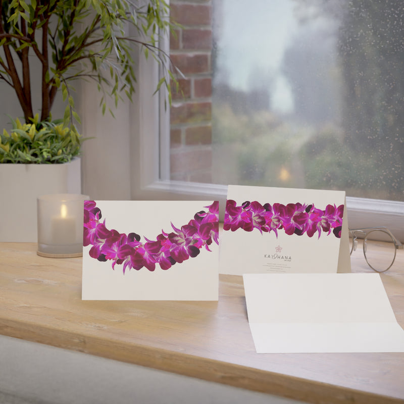 Blank Purple Orchid Lei Greeting Card