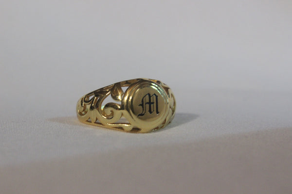 10mm Malia Heirloom Initial Ring – Size 10| 18k Gold Filled | "M" (Ready to Ship)