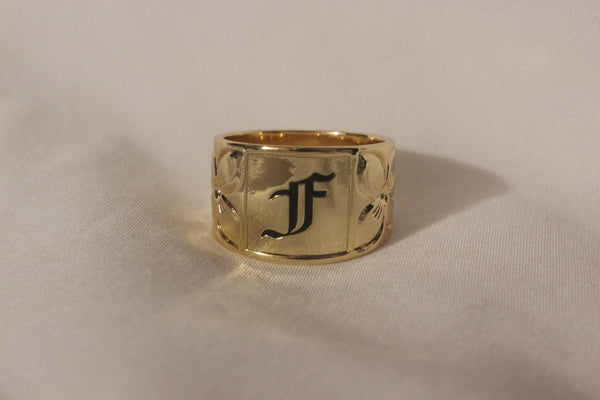 15mm Hali'a Heirloom Tapered Initial Ring – Size 11 | 14k Gold Filled | "F" (Ready to Ship)