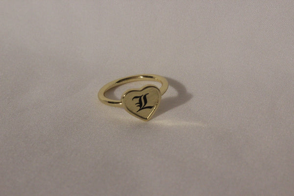 11mm Malia Heirloom Initial Heart Ring - Size 8 | 18k Gold Filled | "L" (Ready to Ship)