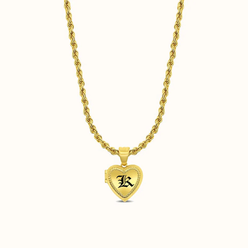Maile Border Heart-Shaped Initial Locket