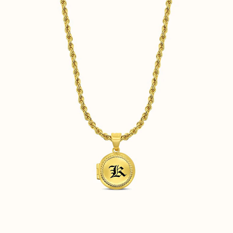 Maile Border Round Initial Locket