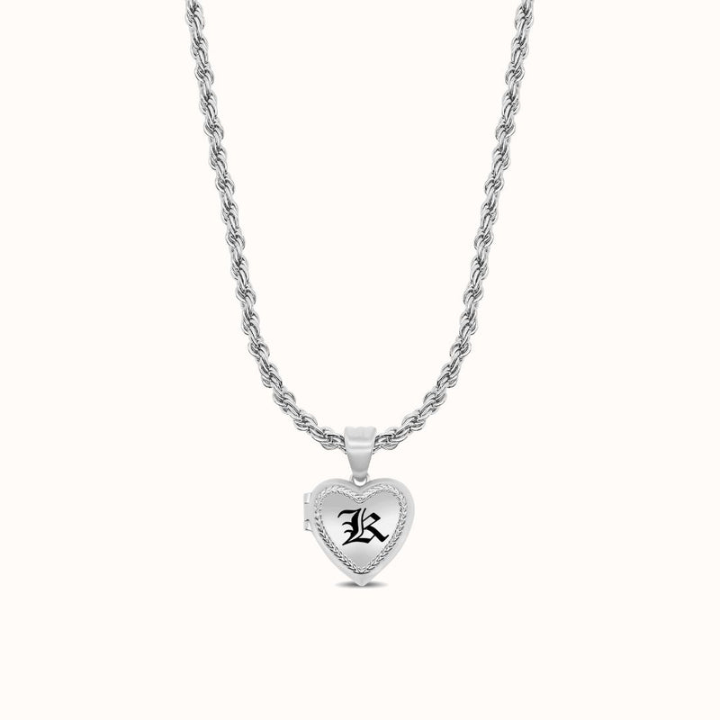 Maile Border Heart-Shaped Initial Locket